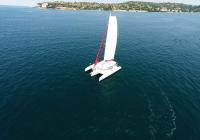 sailing multihull yacht in sea bay
